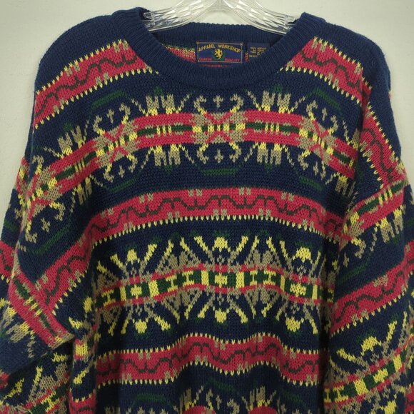 Vintage Apparel Workshop blue Sweater XL Geometric Southwestern Aztec 80s 90s - Picture 4 of 14